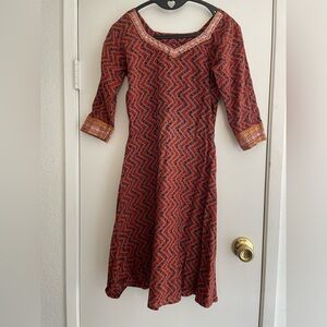 Vintage orange zig zag print cotton shift dress size xs
